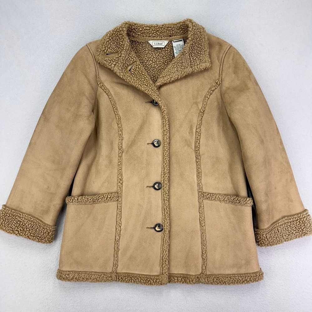 VTG LL Bean Jacket Womens S/M Petite Tan Sherpa Oversized Y2K Western Penny Lane